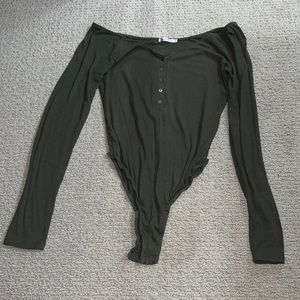 Button down bodysuit olive green off the shoulder